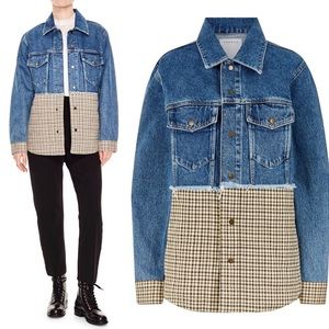 Sandro Moorea Plaid Peplum Denim Jacket
